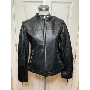 Kelli Kouri Black 100% Genuine Leather Quilted Moto Jacket, Size Medium